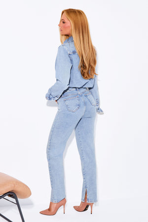 Calça Jeans Reta Basic Cintura Super Alta Clara