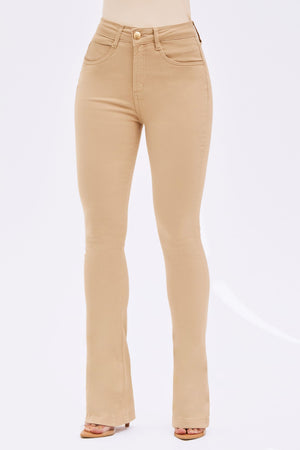 Calça Jeans Boot Cut Modeladora Cintura Média Nude