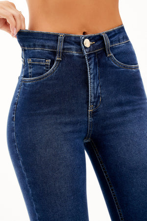 Calça Jeans Reta Modeladora Curva dos Sonhos Cintura Média Escura