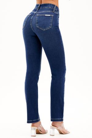 Calça Jeans Curva dos Sonhos Reta Jeans Escuro Cós Médio