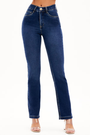 Calça Jeans Curva dos Sonhos Reta Jeans Escuro Cós Médio