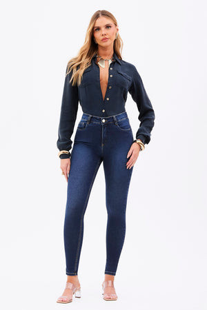 Calça Jeans Modeladora Curva dos Sonhos Skinny Cós Médio