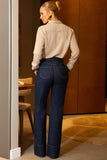 Calça Jeans de Rica Tecnológica Wide Leg Cós Super Alto