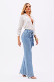 Calça Jeans de Rica Estilo Alfaiataria Tecnológica Wide Leg Basic Cós Super Alto