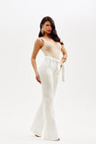 Calça Jeans de Rica Tecnológica Wide Leg Off White Cós Super Alto