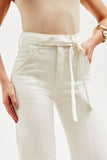 Calça Jeans de Rica Tecnológica Wide Leg Off White Cós Super Alto