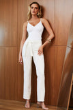 Calça Jeans de Rica Tecnológica Reta Off White Cós Médio