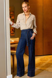 Calça Jeans de Rica Tecnológica Wide Leg Cós Super Alto