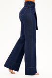 Calça Jeans de Rica Tecnológica Wide Leg Cós Super Alto