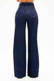 Calça Jeans de Rica Tecnológica Wide Leg Cós Super Alto