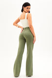 Calça Jeans de Rica Tecnológica Wide Leg Verde Militar Cós Alto