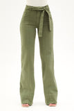 Calça Jeans de Rica Tecnológica Wide Leg Verde Militar Cós Alto
