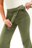 Calça Jeans de Rica Tecnológica Wide Leg Verde Militar Cós Alto