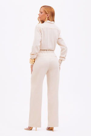 Calça Reta Alfaiataria com Linho Dunas Areia