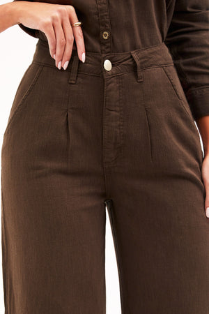 Calça Pantalona de Linho Dunas Coffee