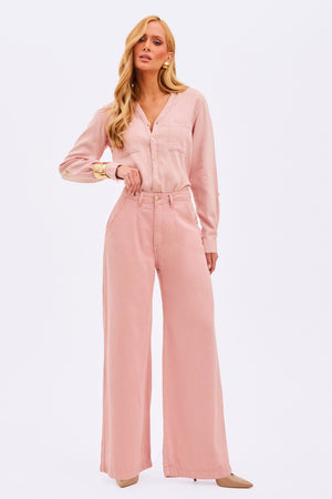 Calça Pantalona de Linho Dunas Rosa