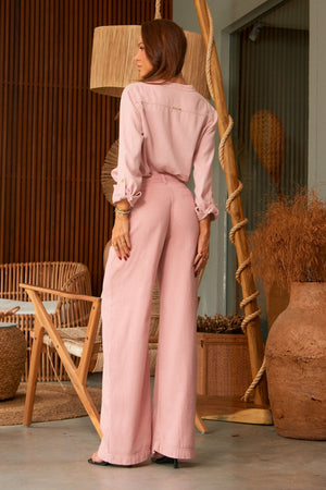 Calça Pantalona de Linho Dunas Rosa