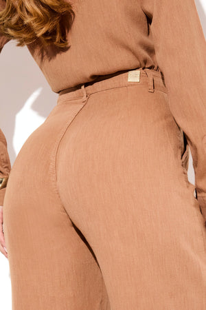 Calça Pantalona de Linho Dunas Terra