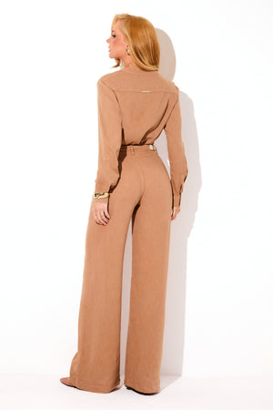 Calça Pantalona de Linho Dunas Terra