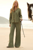 Calça Pantalona de Linho Dunas Verde Militar