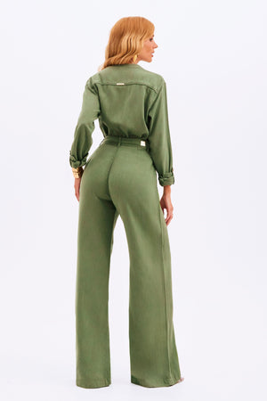 Calça Pantalona de Linho Dunas Verde Militar