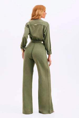 Calça Pantalona de Linho Dunas Verde Militar