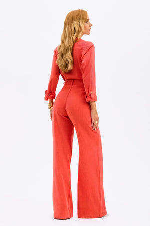 Calça Pantalona de Linho Dunas Vermelha Vibrante