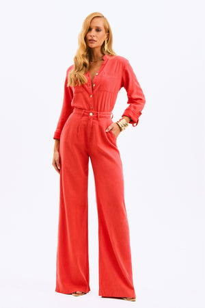 Calça Pantalona de Linho Dunas Vermelha Vibrante