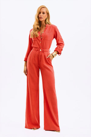 Calça Pantalona de Linho Dunas Vermelha Vibrante