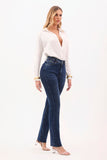 Calça Jeans Modeladora Essencial Reta Cós Super Alto Barra Corte a Laser