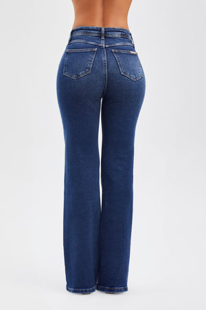 Calça Jeans Essencial Wide Leg Jeans Escuro Cós Médio