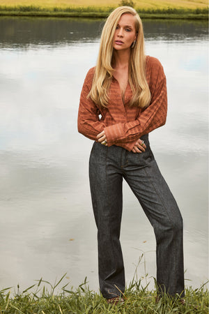 Calça Jeans Reta Estilo Alfaiataria Jeans Escuro