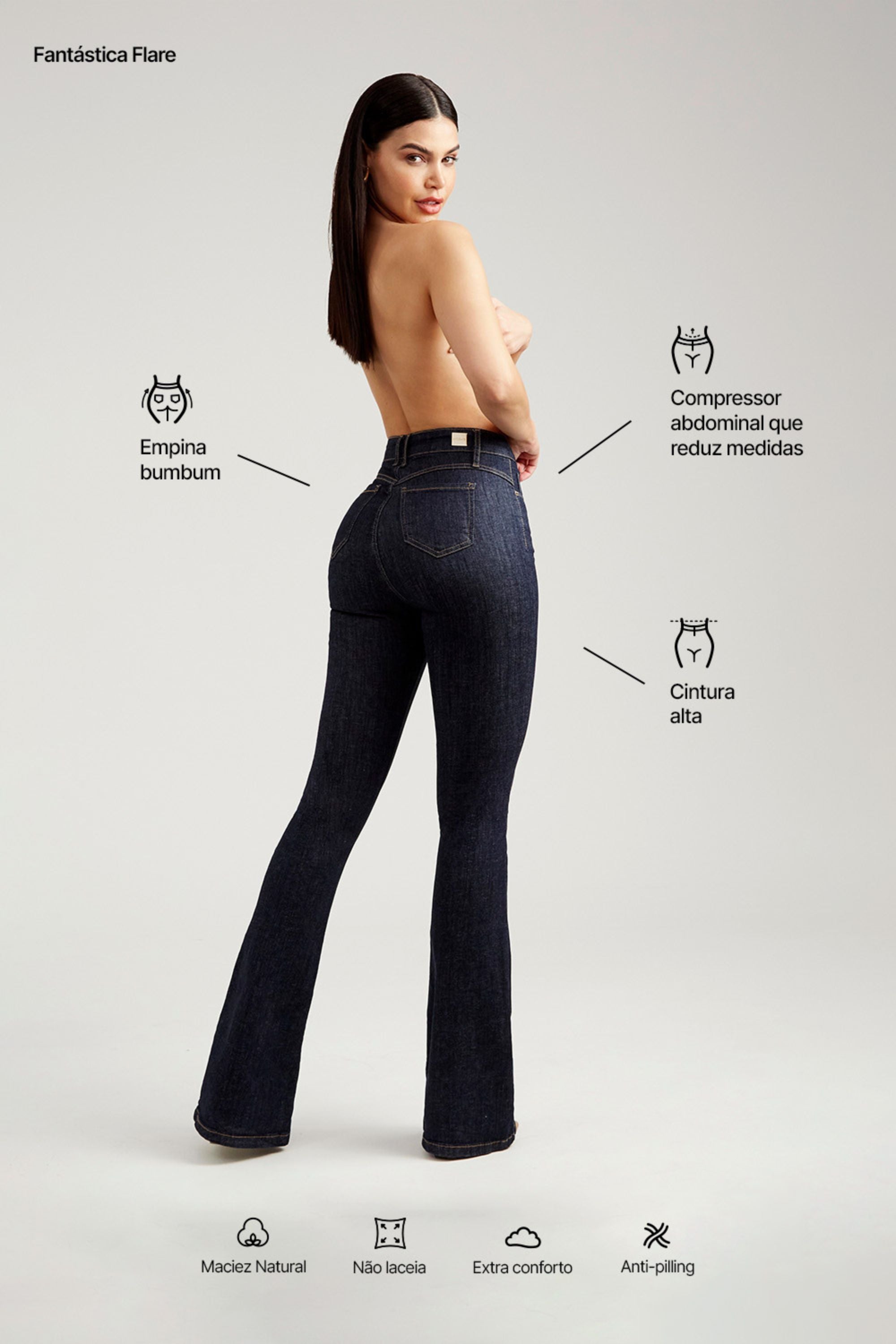 Cintura Alta Calca Jeans Modeladora Cós Alto Flare Calca Cós Alto