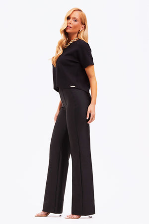Calça Wide Leg Modeladora Glam Cós Alto Preta