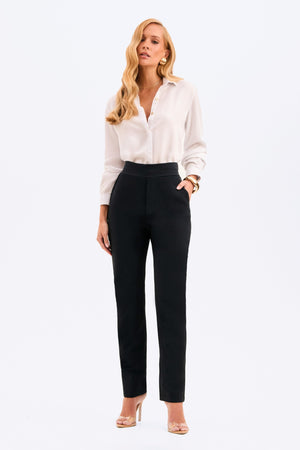 Calça Reta Tecido Impermeável que Não Amassa Preta