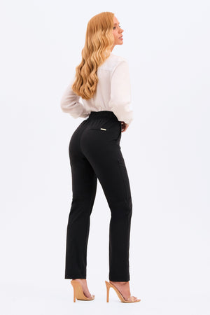 Calça Reta Tecido Impermeável que Não Amassa Preta