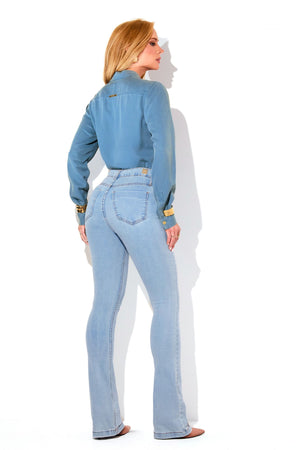 Calça Jeans Boot Cut Modeladora Inesquecível Cintura Média Clara