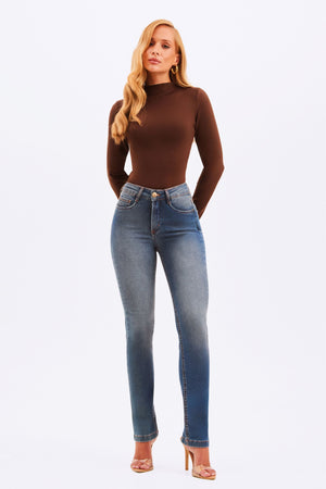 Body Gola Alta Manga Longa Curve Dupla Face Coffee com Nude