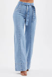 Calça Jeans de Rica Tecnológica Wide Leg Basic Cós Super Alto