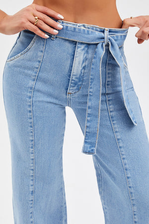 Calça Jeans de Rica Tecnológica Wide Leg Basic Cós Super Alto