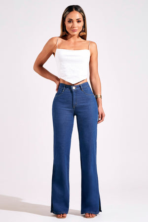 Calça Jeans Ultra Modeladora Wide Leg Jeans Médio Cós Médio