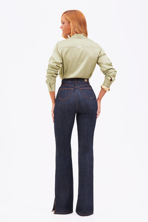 Calça Jeans Wide Leg Modeladora Fantástica Cós Super Alto Barra Tradicional