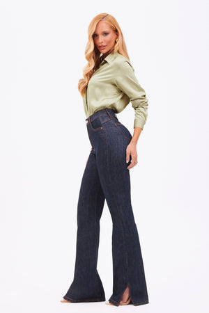 Calça Jeans Wide Leg Modeladora Fantástica Cós Super Alto Barra Tradicional