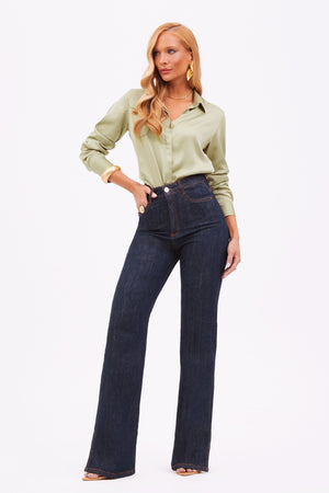 Calça Jeans Wide Leg Modeladora Fantástica Cós Super Alto Barra Tradicional