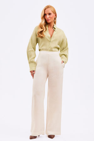 Calça Pantalona Feminina 100% Linho Natural