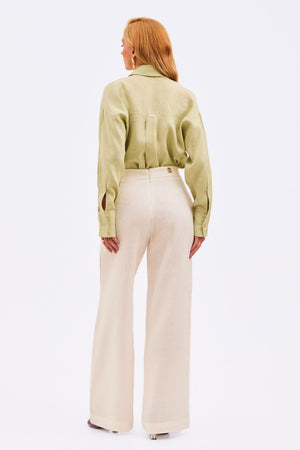 Calça Pantalona Feminina 100% Linho Natural