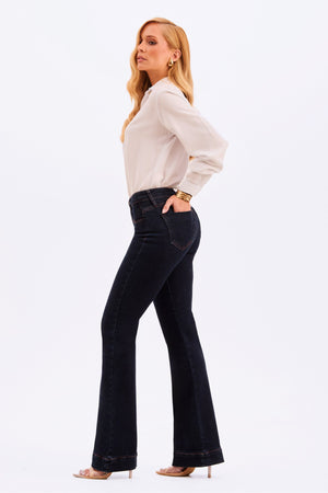 Calça Jeans Flare Luxury Cintura Média Escura