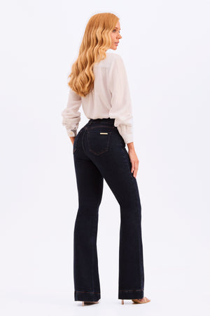 Calça Jeans Flare Luxury Cintura Média Escura