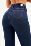 Calça Jeans Luxury Reta Jeans Escuro Cós Super Alto