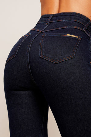 Calça Jeans Modeladora Reta Cós Super Alto Jeans Escuro